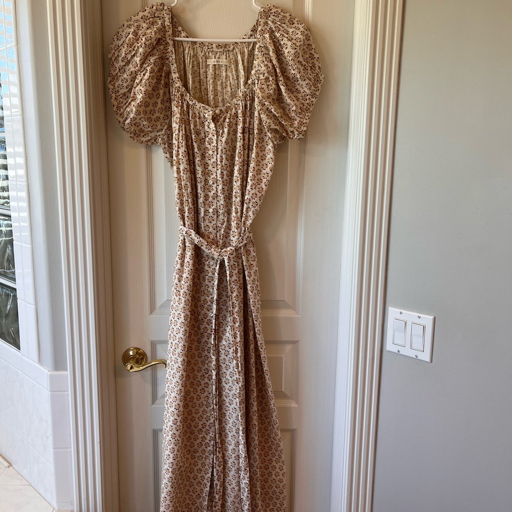 Doen Cream Floral Maxi Dress with Puff Sleeves